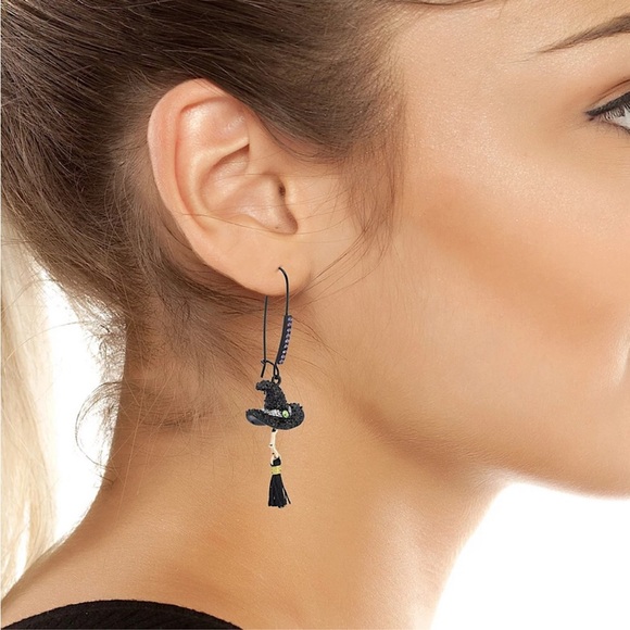 Betsey Johnson Black and Purple Witch Hat Earrings with Tassels - Picture 3 of 4